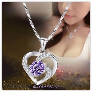 Sterling Silver Necklace with Purple CZ Pendant